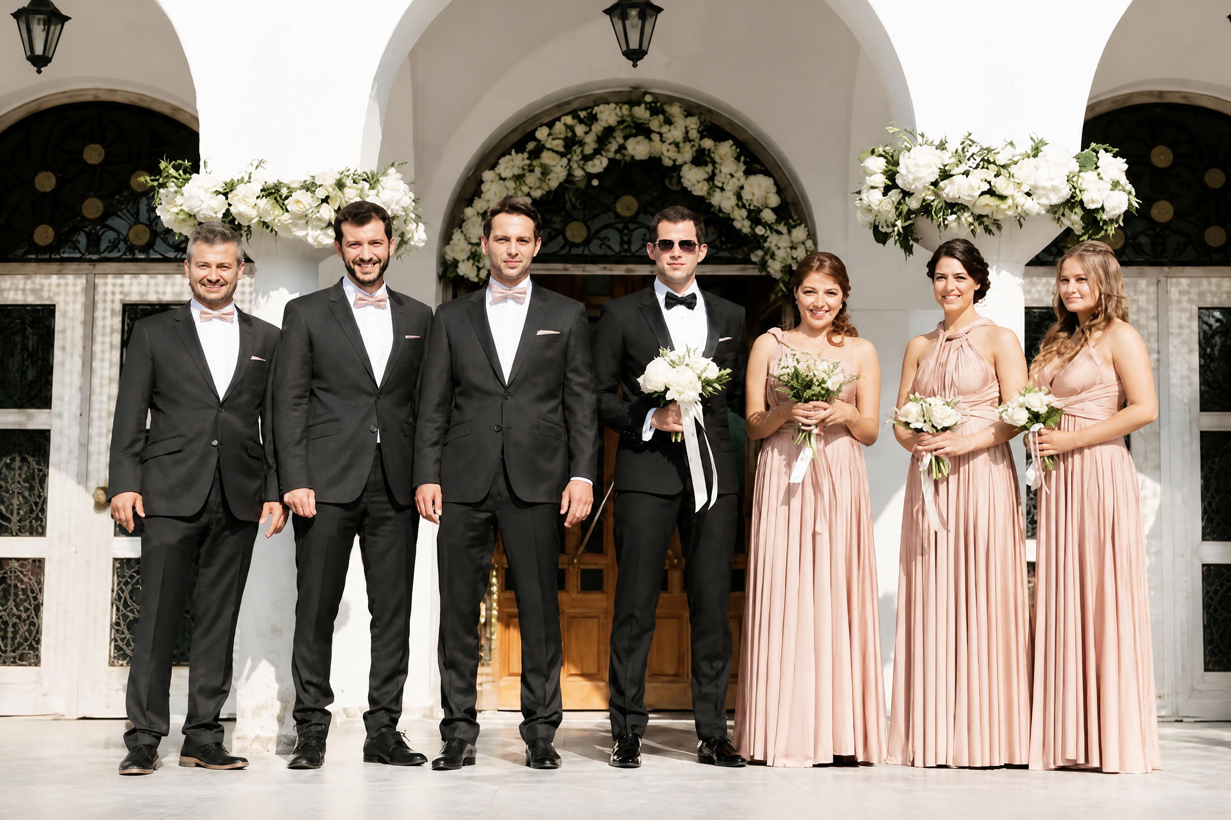 Grupo de cerimónia com dress code rosa antigo e preto