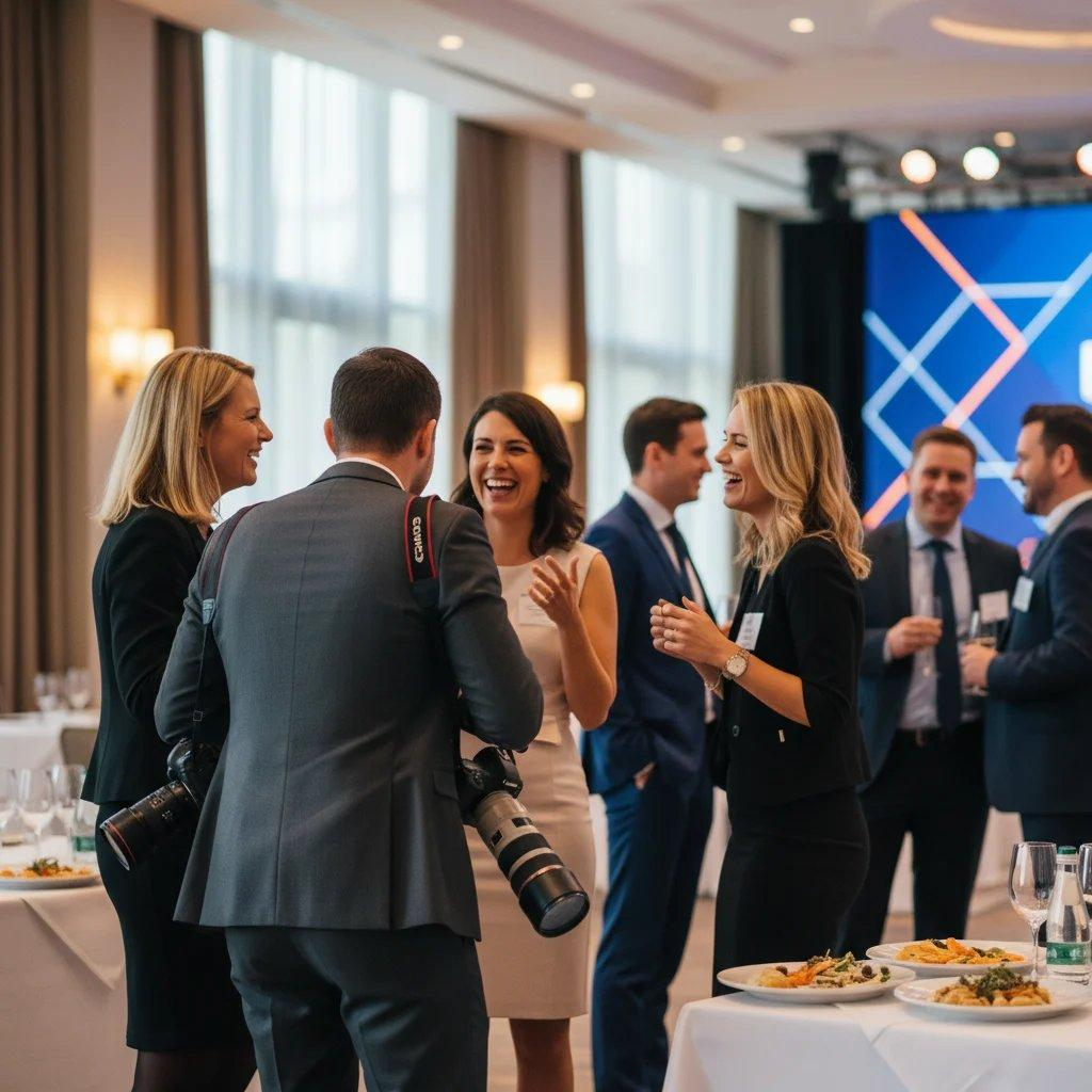 Pessoas a conversar num evento profissional